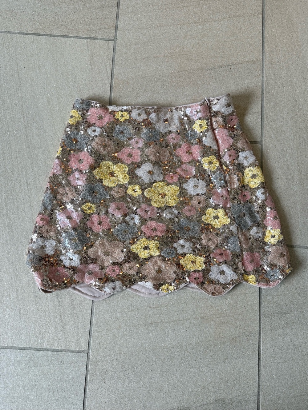 REVOLVE Floral Sequin Mini Skirt in Pink, Yellow & Gray